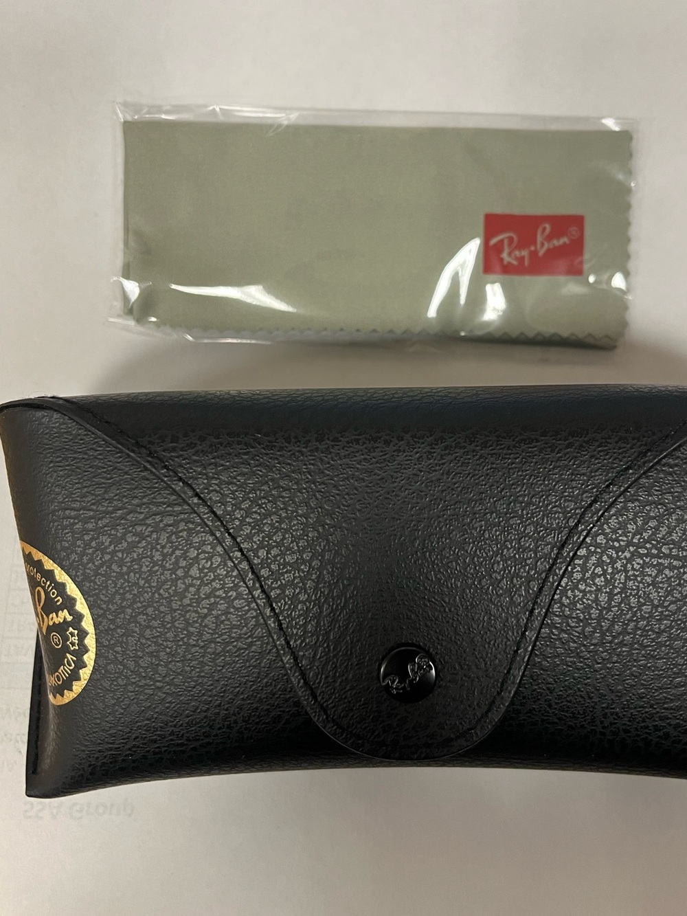 Ray-Ban Black Pebbled Leather Sunglass Case with Gold Logo